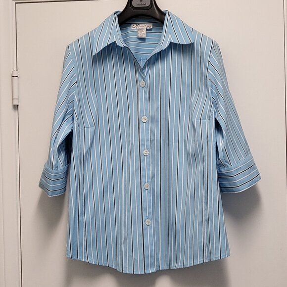 Vintage Dressbarn Shirt Button Up Womens 18/20W Plus 3/4 Sleeve Striped Blouse - Picture 1 of 14